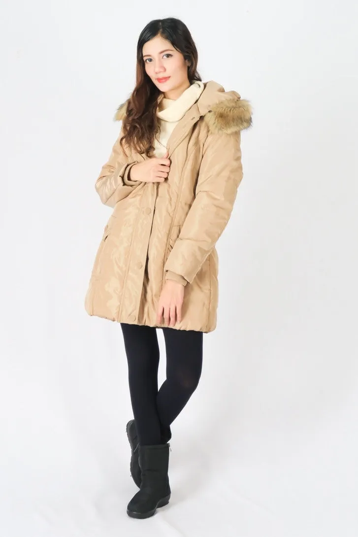 เสื้อโค้ทดาวน์ทรงสลิมบุขนหนาพิเศษ - Puffer Down Coat Parka With Fur Hood