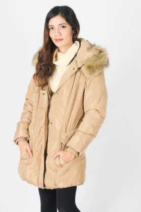 เสื้อโค้ทดาวน์ทรงสลิมบุขนหนาพิเศษ - Puffer Down Coat Parka With Fur Hood