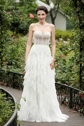 2 in 1 Corset Lace Strapless Long Designer Overskirt Bridal Dress