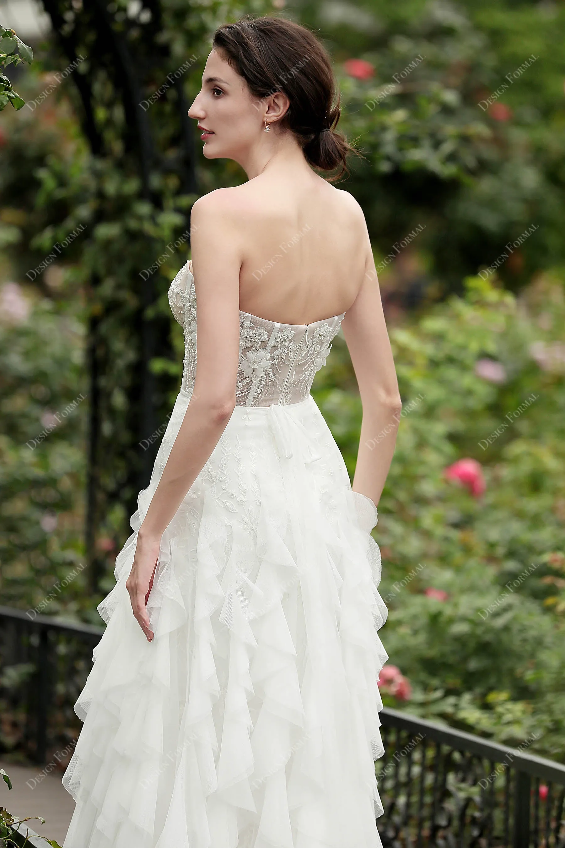 2 in 1 Corset Lace Strapless Long Designer Overskirt Bridal Dress