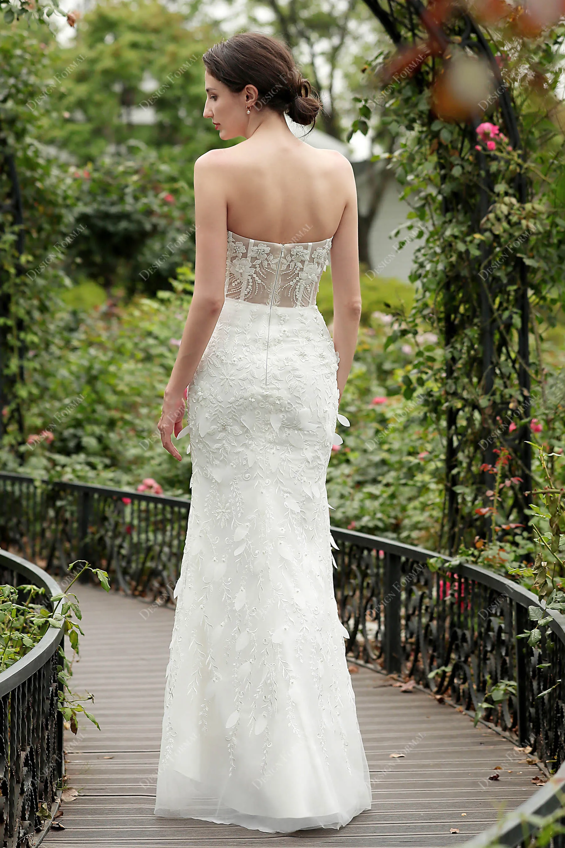2 in 1 Corset Lace Strapless Long Designer Overskirt Bridal Dress
