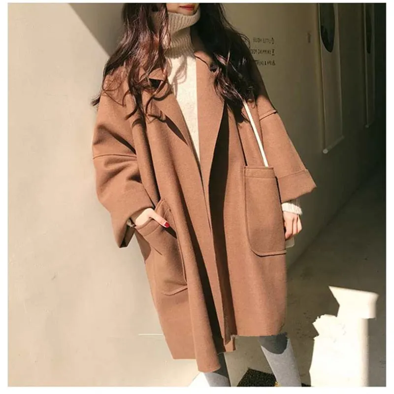 2020 Winter  tweed coat pockets female blend coat overcoat