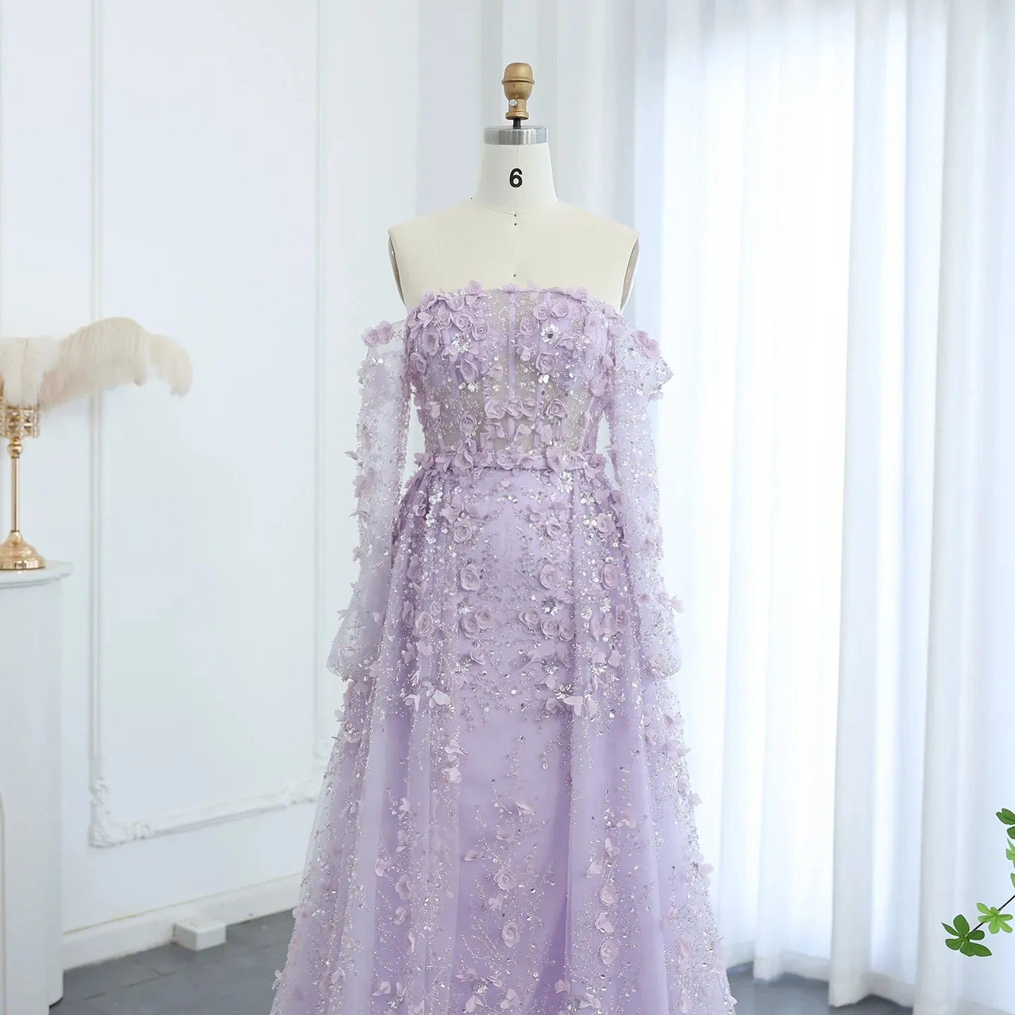 3D Floral Pink Evening Gown with Overskirt