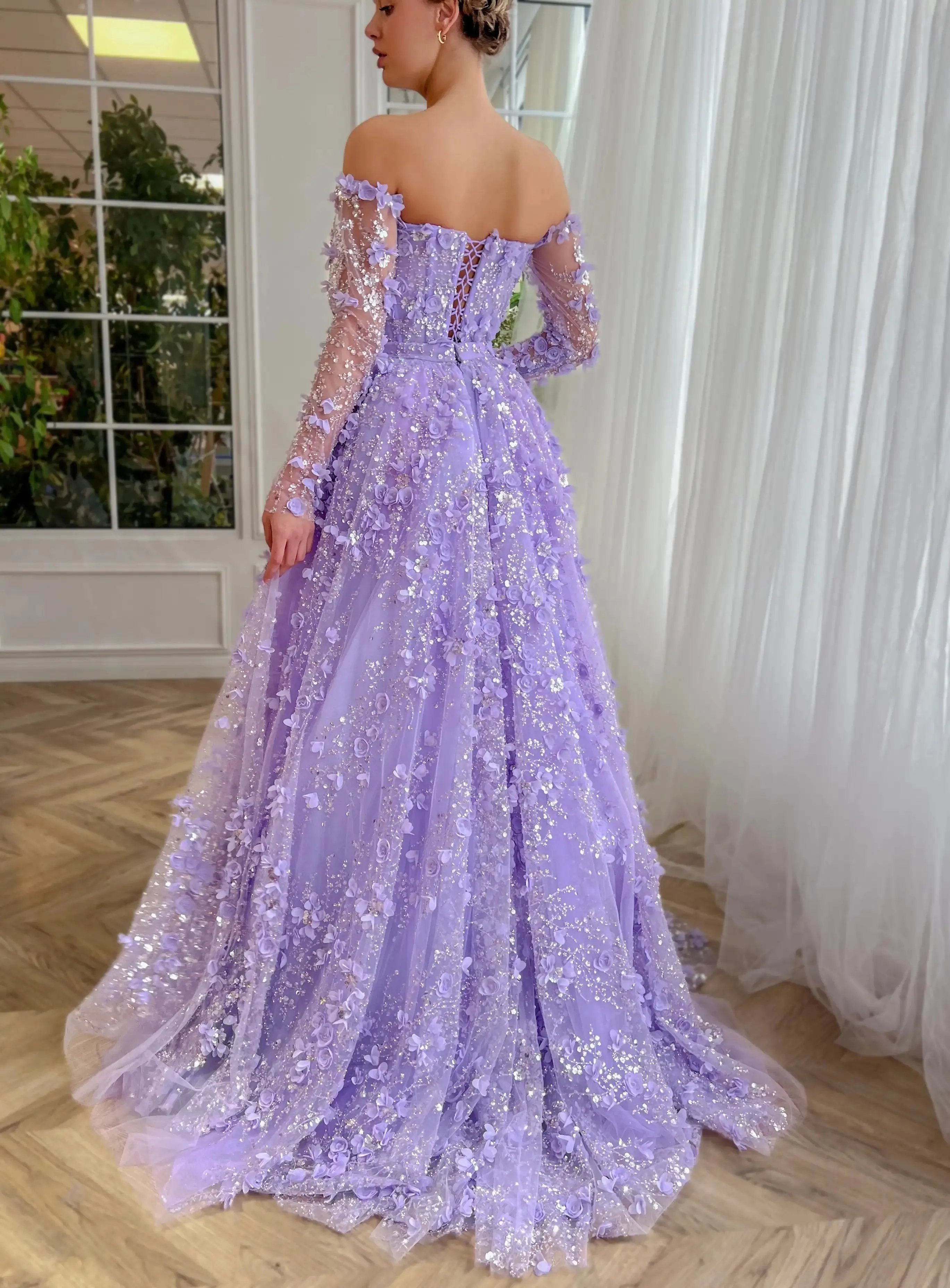 3D Floral Pink Evening Gown with Overskirt