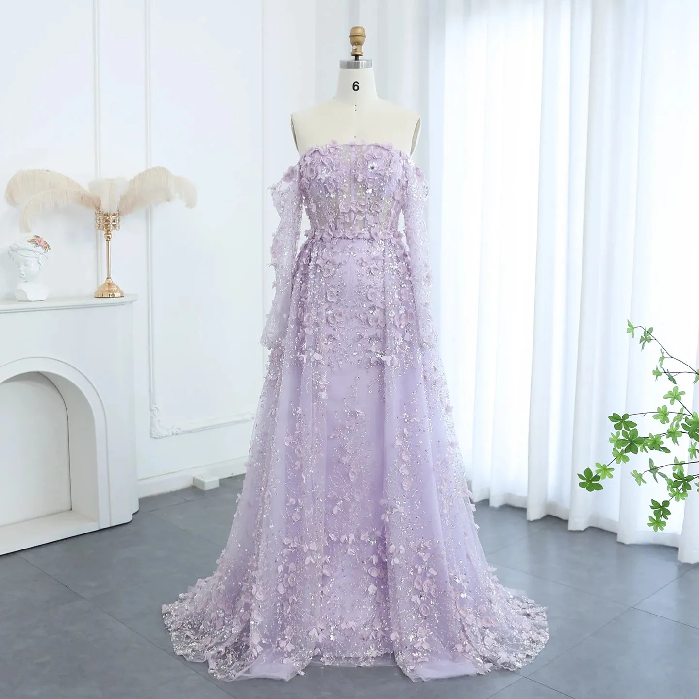 3D Floral Pink Evening Gown with Overskirt