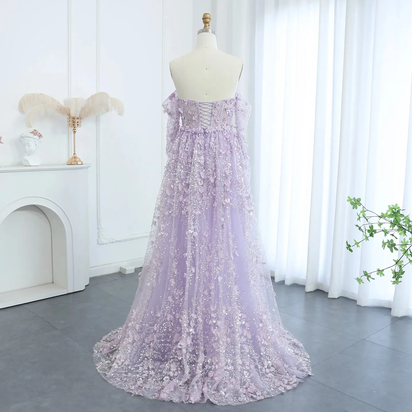 3D Floral Pink Evening Gown with Overskirt