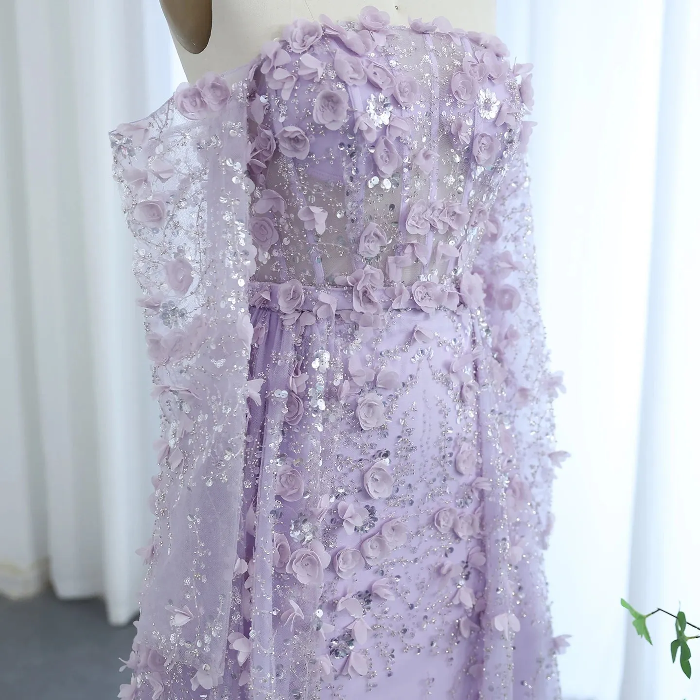 3D Floral Pink Evening Gown with Overskirt