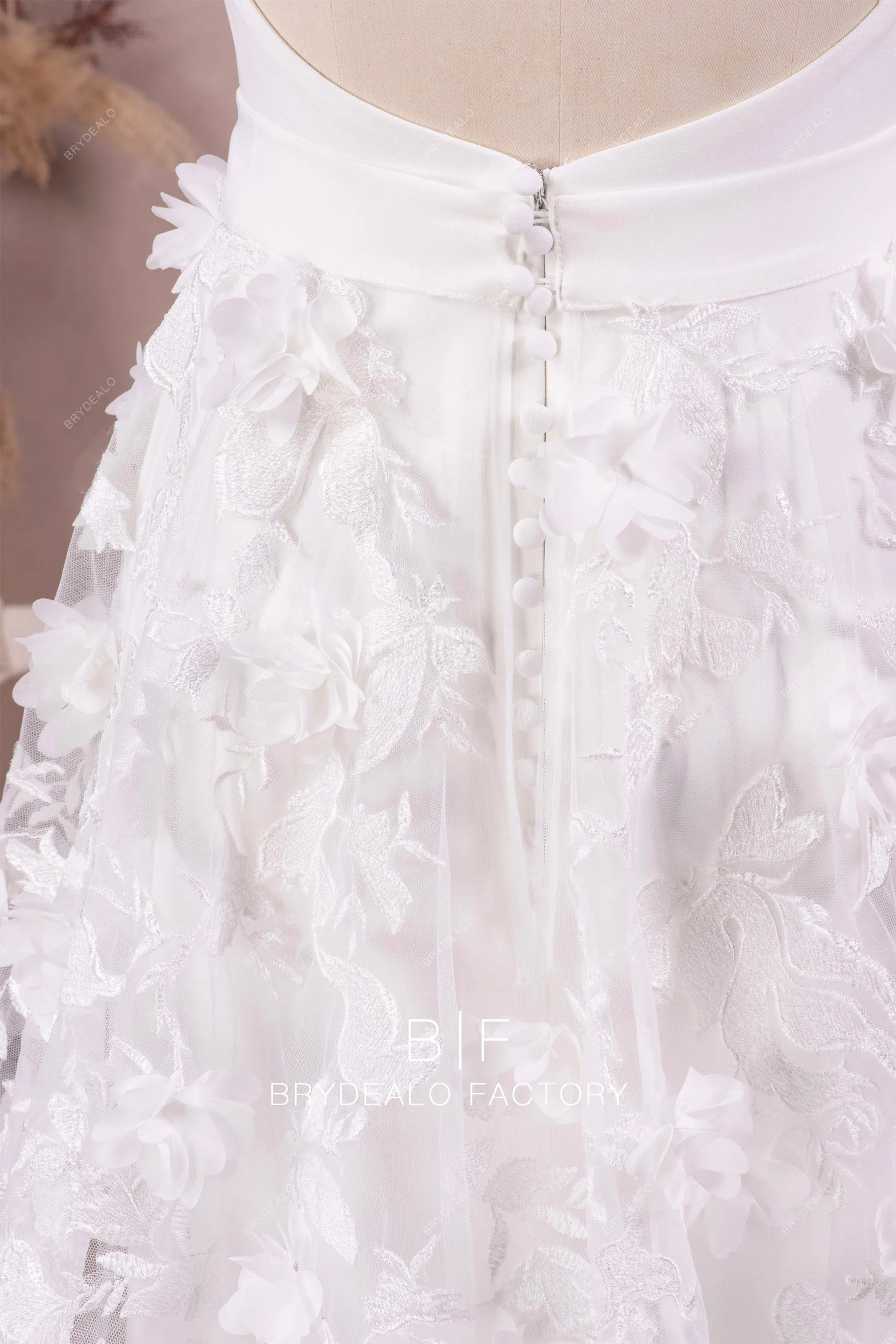 3D Flower Lace Overskirt Mermaid Crepe Wedding Dress