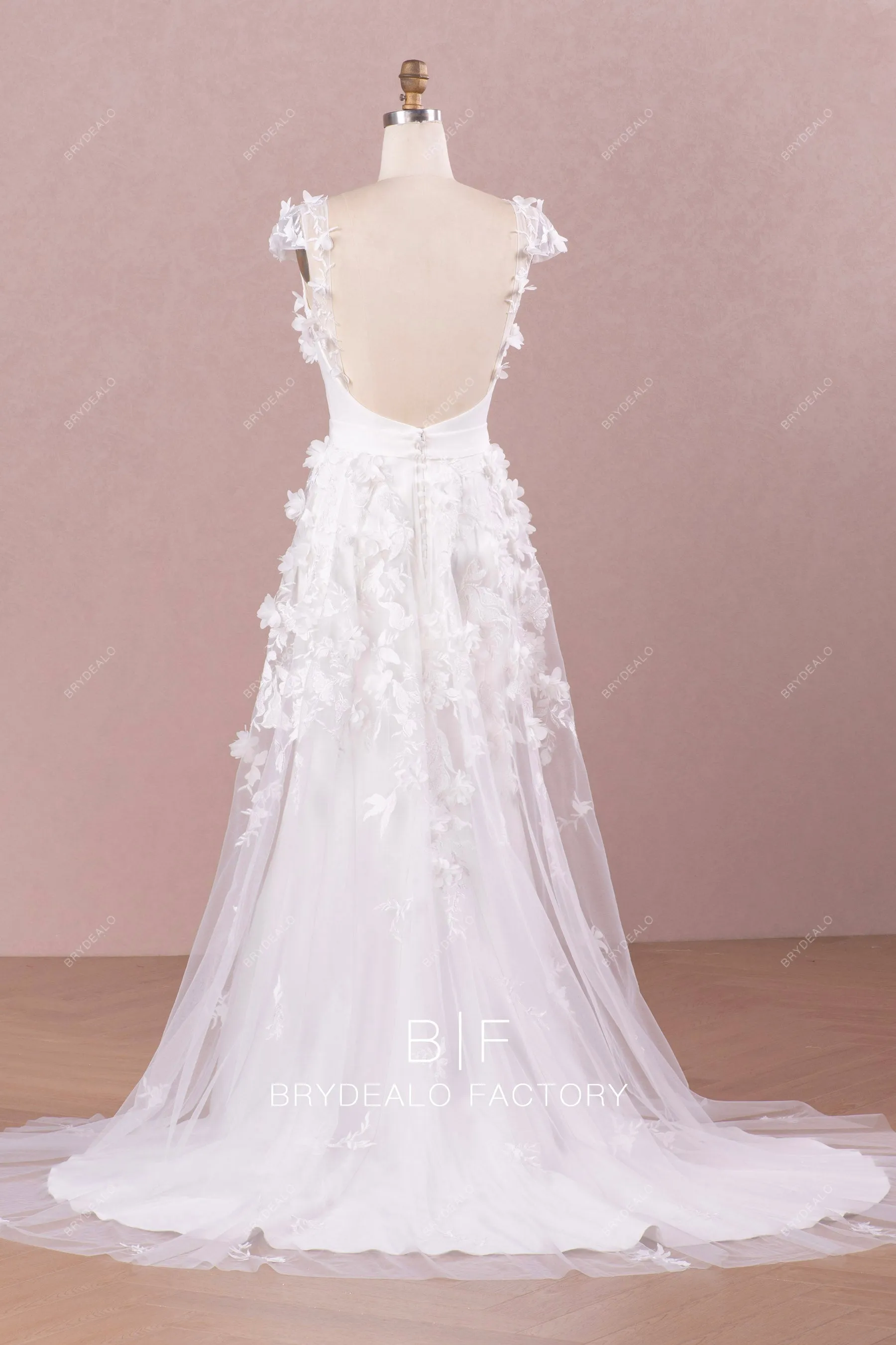 3D Flower Lace Overskirt Mermaid Crepe Wedding Dress