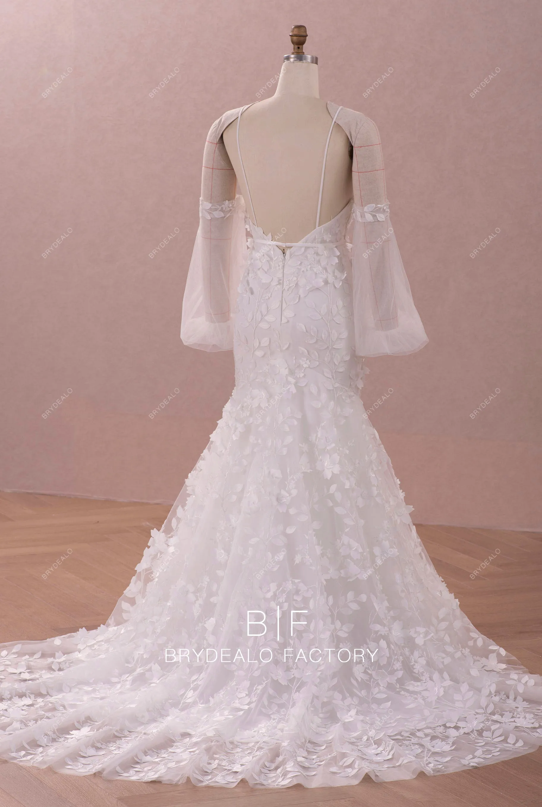 3D Leaf Lace Off Shoulder Mermaid Fairytale Bridal Dress