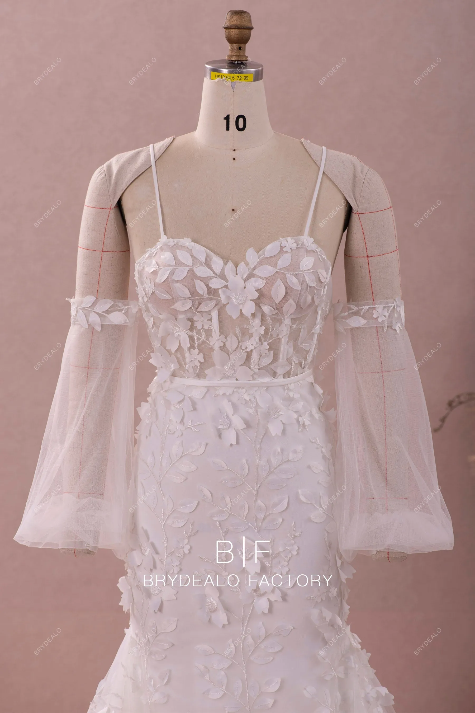 3D Leaf Lace Off Shoulder Mermaid Fairytale Bridal Dress