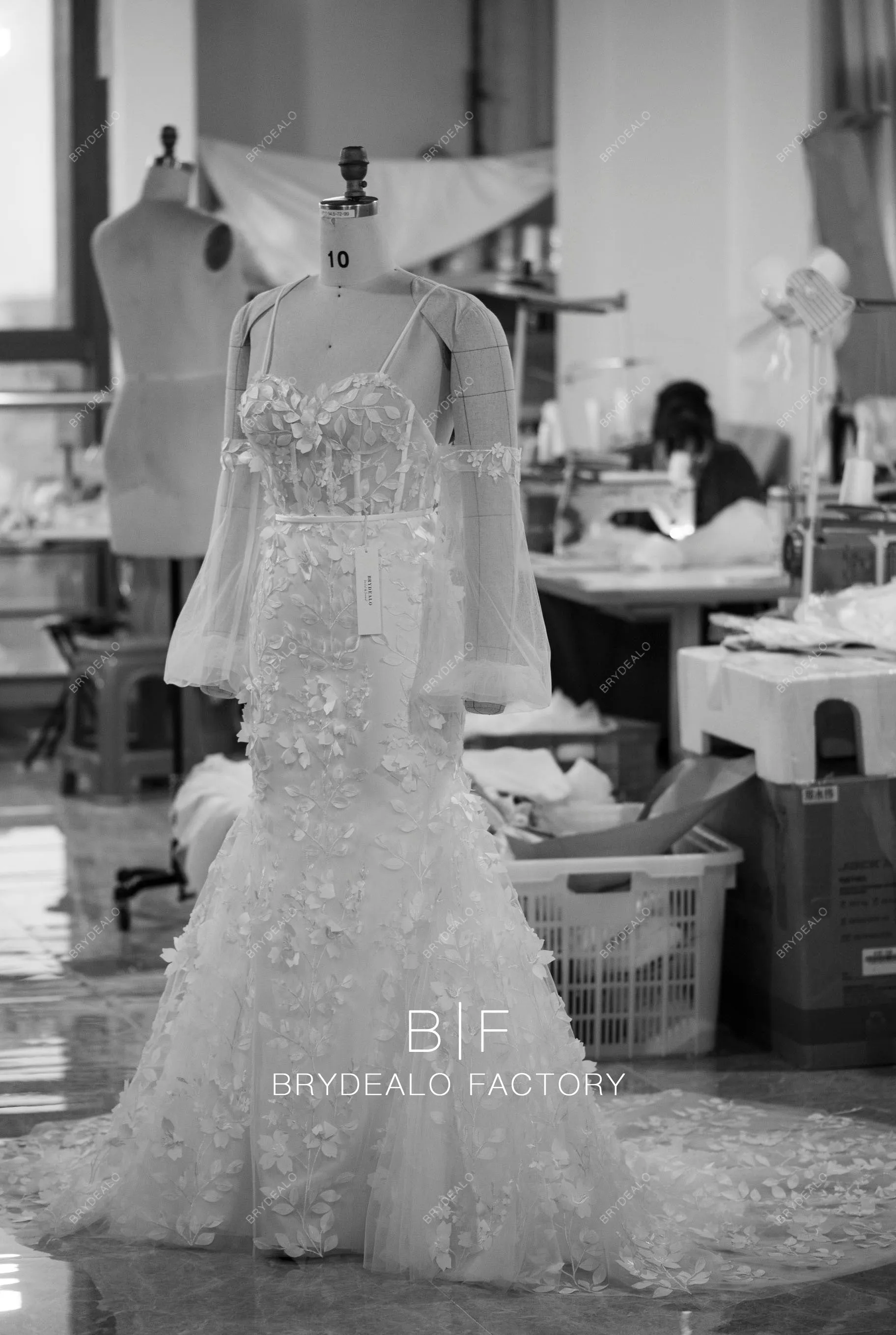 3D Leaf Lace Off Shoulder Mermaid Fairytale Bridal Dress