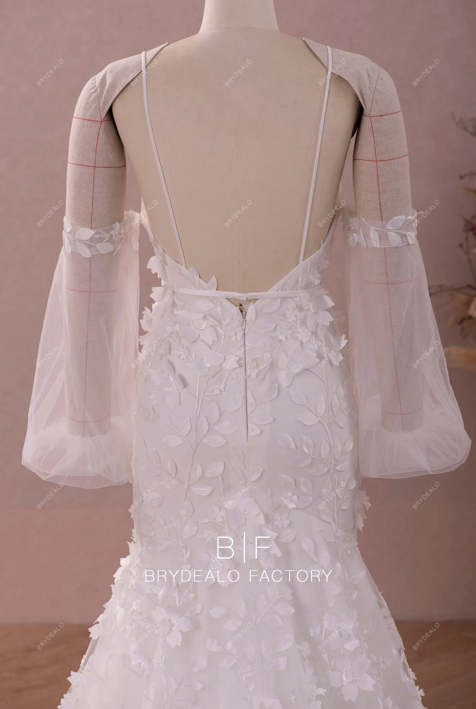 3D Leaf Lace Off Shoulder Mermaid Fairytale Bridal Dress