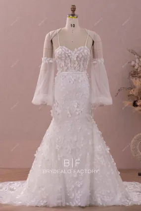 3D Leaf Lace Off Shoulder Mermaid Fairytale Bridal Dress