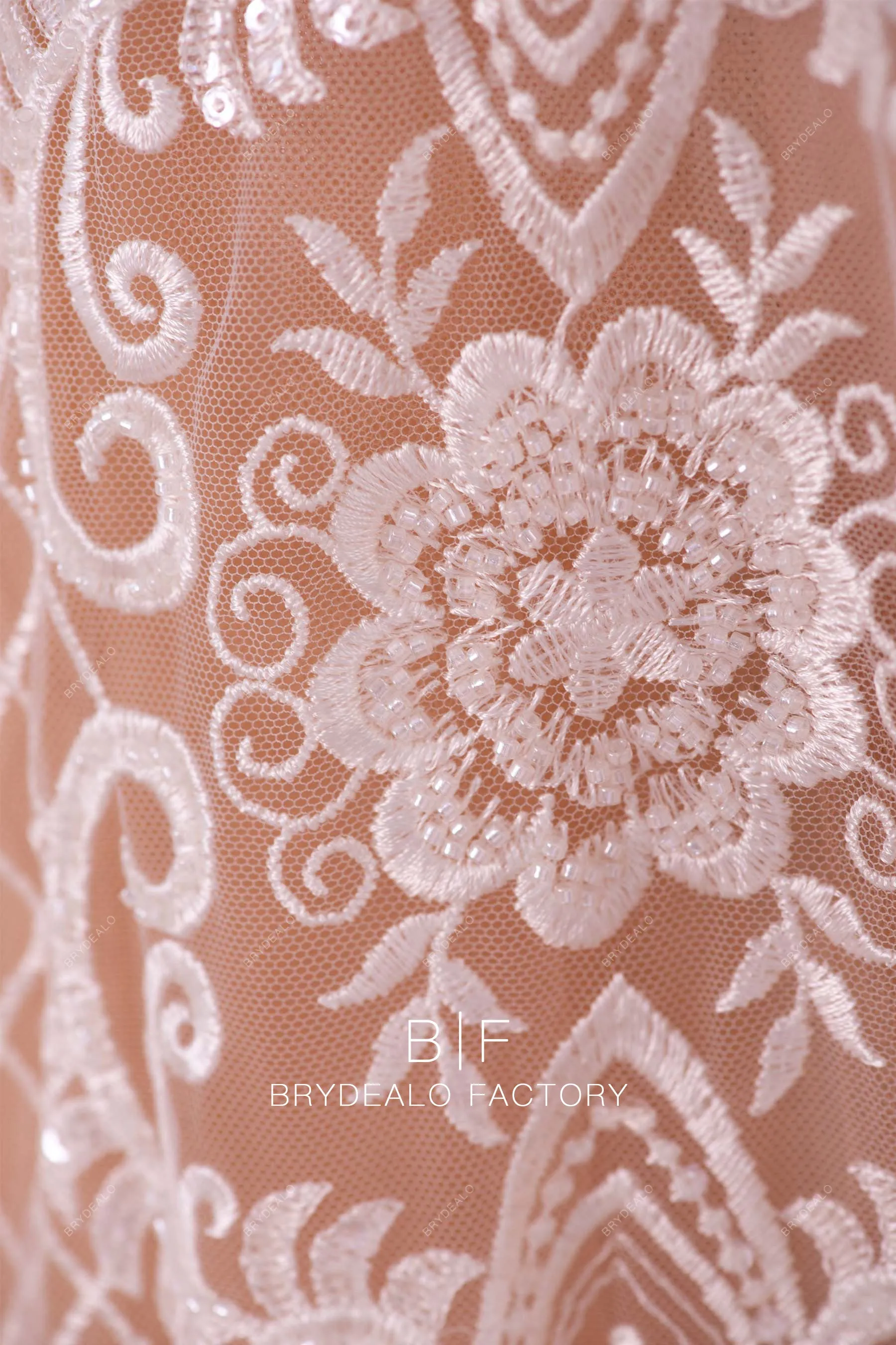 Abstract Beaded Lace Fabric for Wholesale