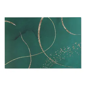 Abstract Boho Area Rug | Modern Green, Muted Gold Watercolor