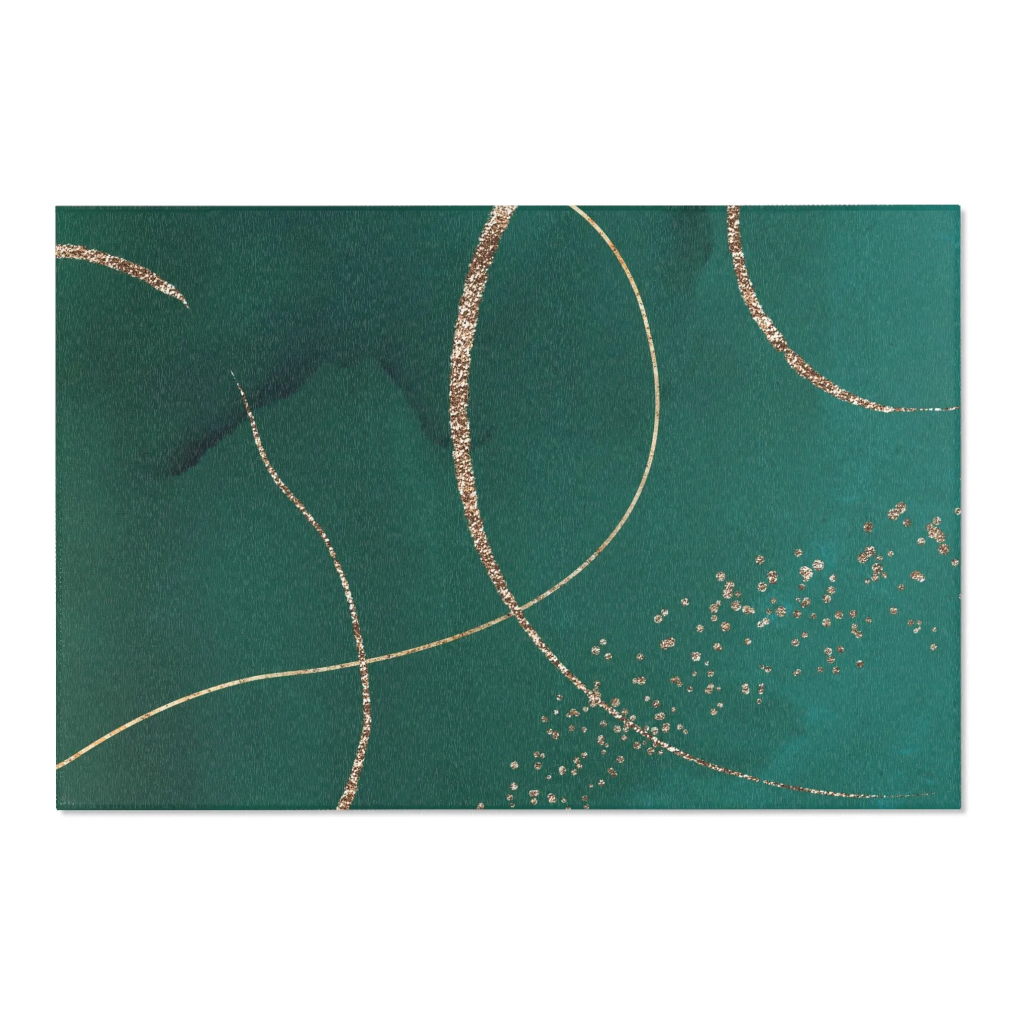 Abstract Boho Area Rug | Modern Green, Muted Gold Watercolor