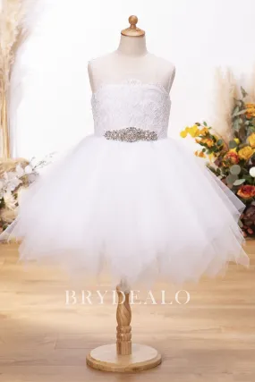 Adorable Lace Tulle Knee Length Keyhole Back Flower Girl Ball Gown