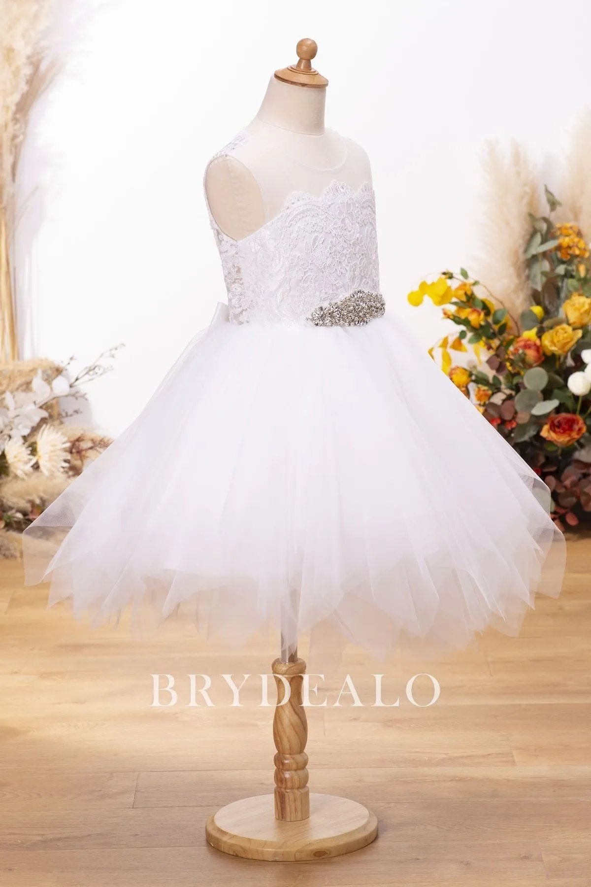 Adorable Lace Tulle Knee Length Keyhole Back Flower Girl Ball Gown