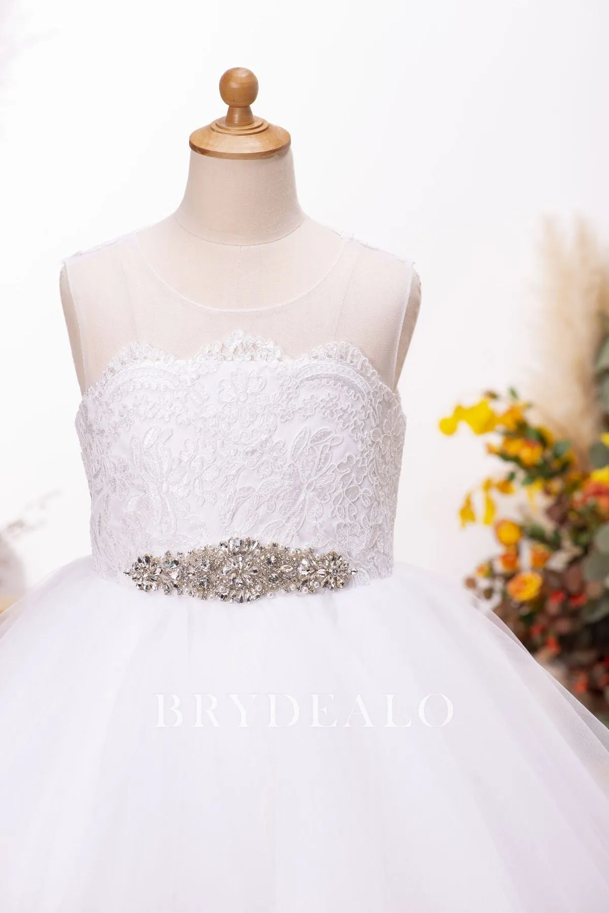 Adorable Lace Tulle Knee Length Keyhole Back Flower Girl Ball Gown