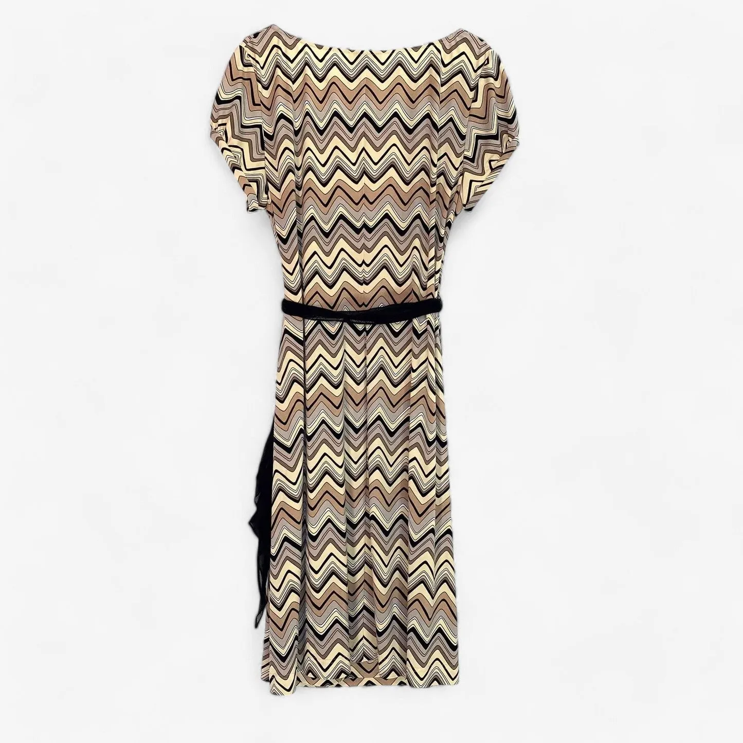 Adrianna Papell Women's Brown Geometric Wrap Dress with Black Tie - Size 16