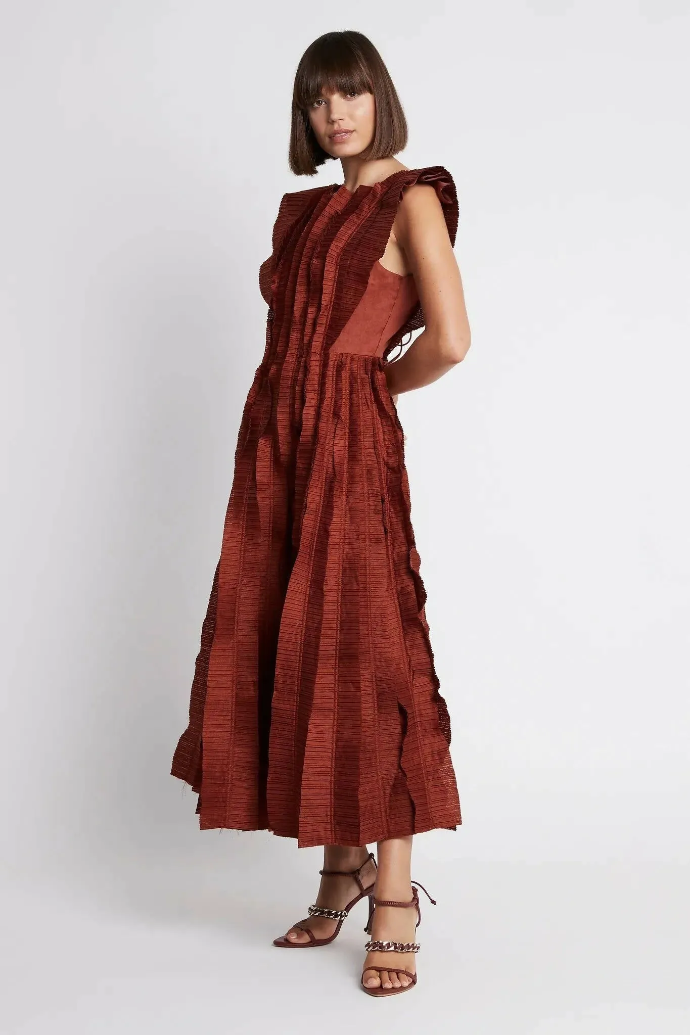 Aje Hybrid Midi in Burgundy