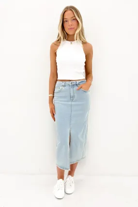 Alivia Denim Midi Skirt Light Blue