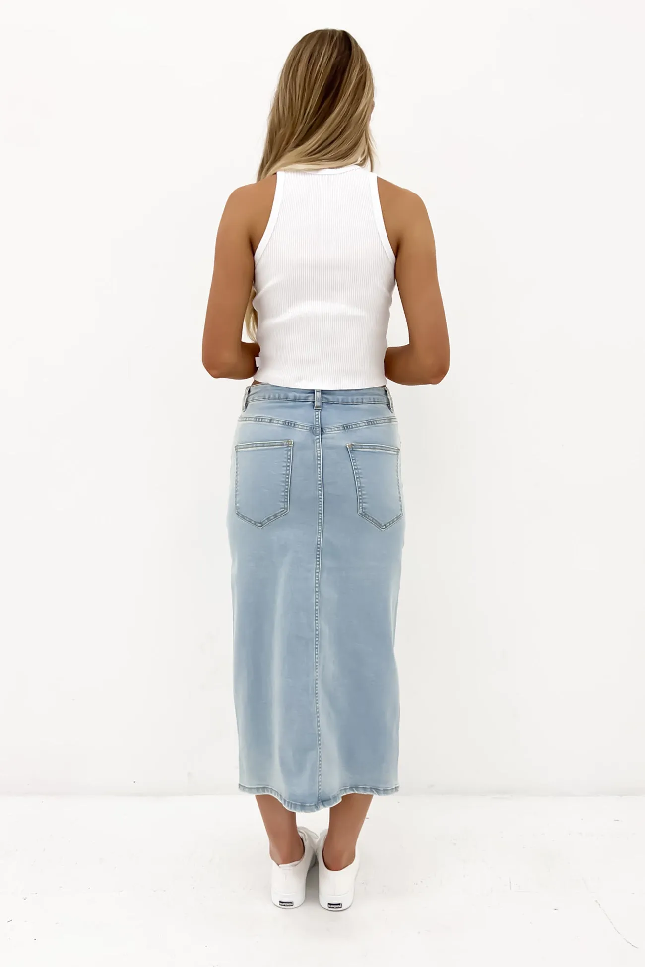 Alivia Denim Midi Skirt Light Blue