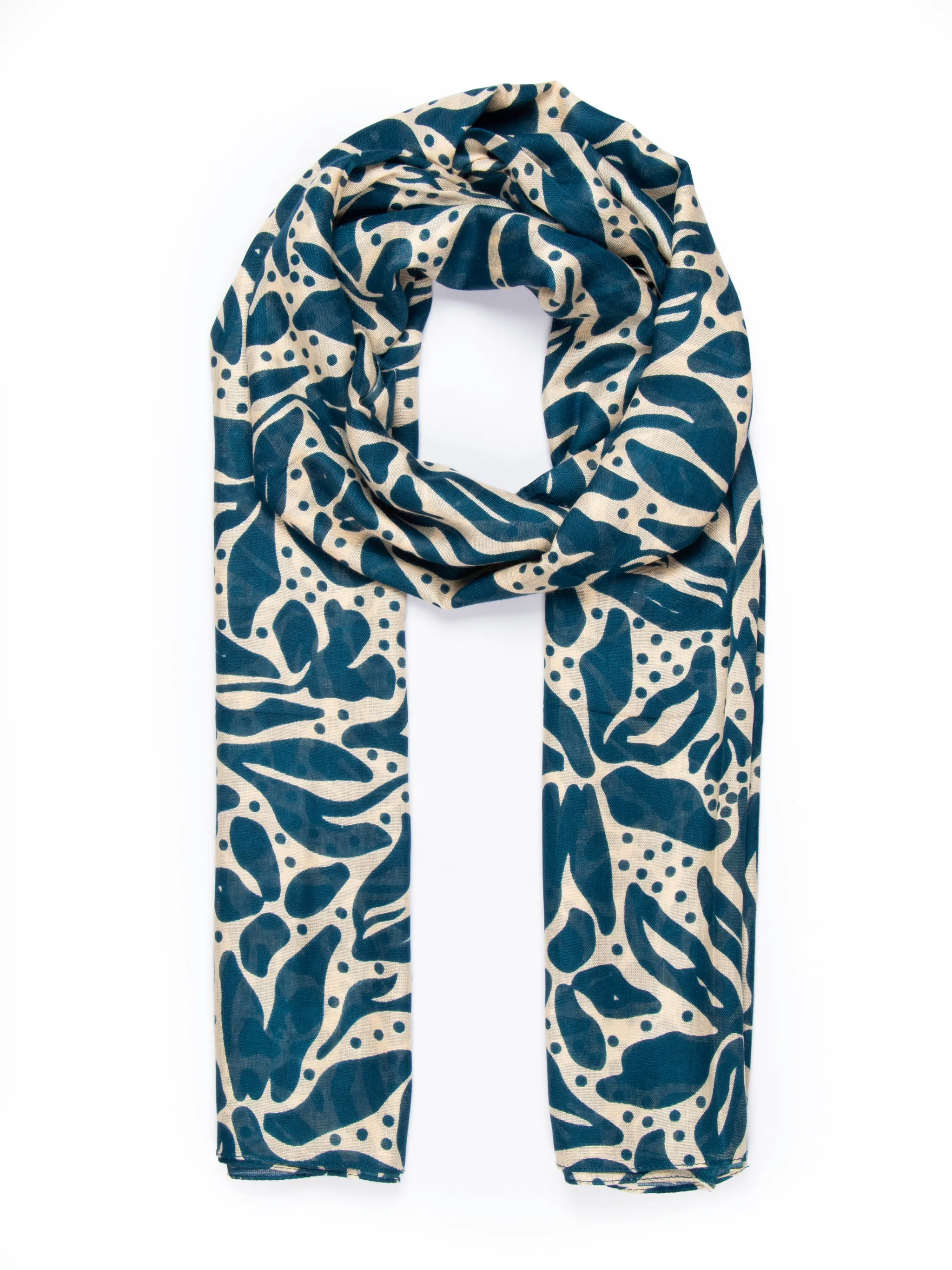 Allie Lightweight Scarf - Teal/Cream, Floral