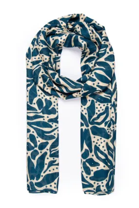 Allie Lightweight Scarf - Teal/Cream, Floral