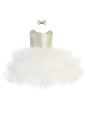 Baby Girls Ivory-Gold Metallic Glitter Layered Tulle Flower Girl Dress 6M-24M