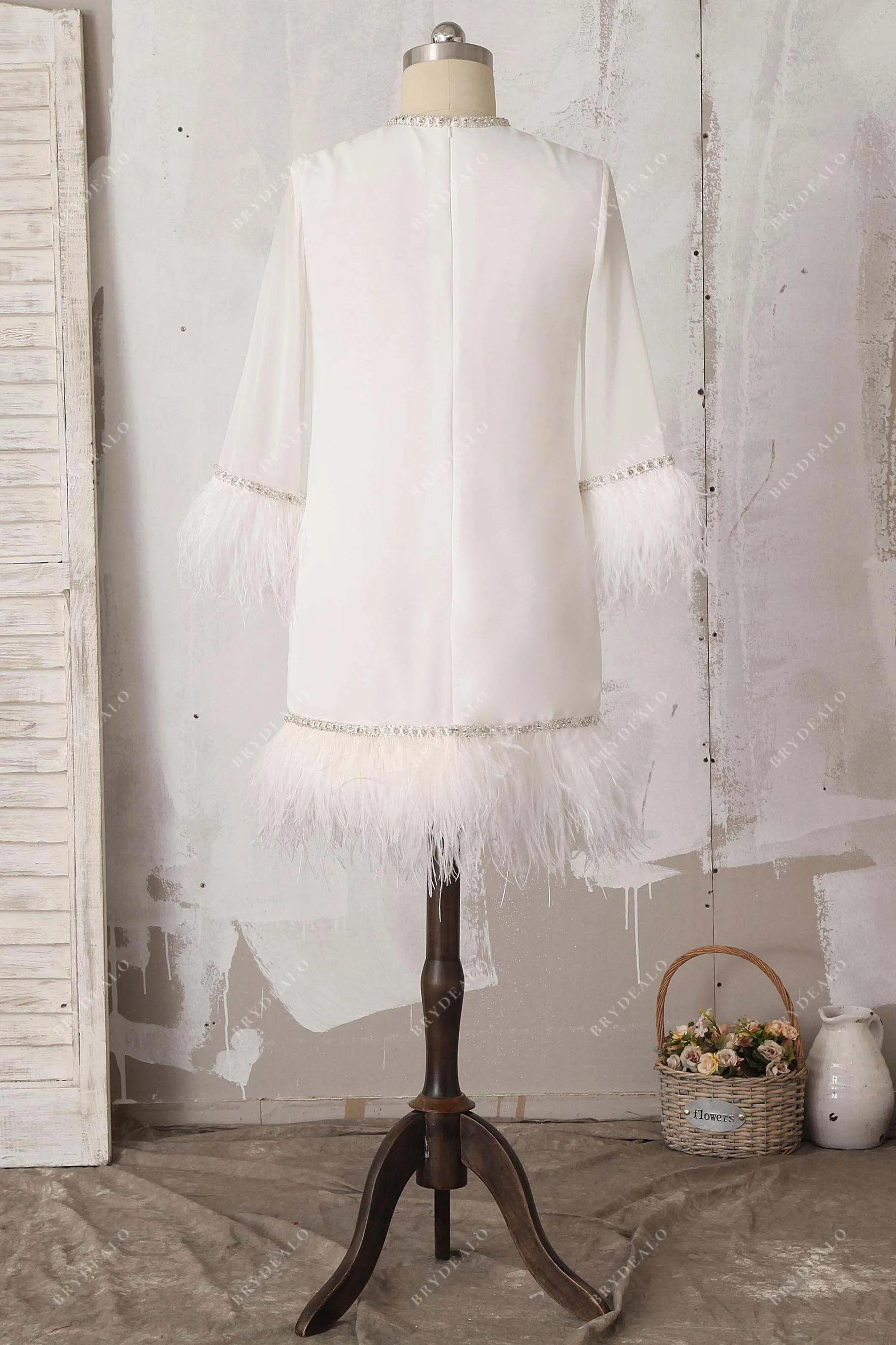 Bead & Feather Ivory 3D Flower Short Bridal Shower Dress