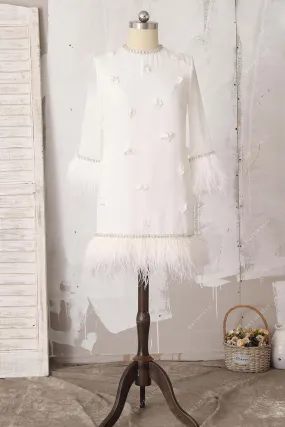 Bead & Feather Ivory 3D Flower Short Bridal Shower Dress