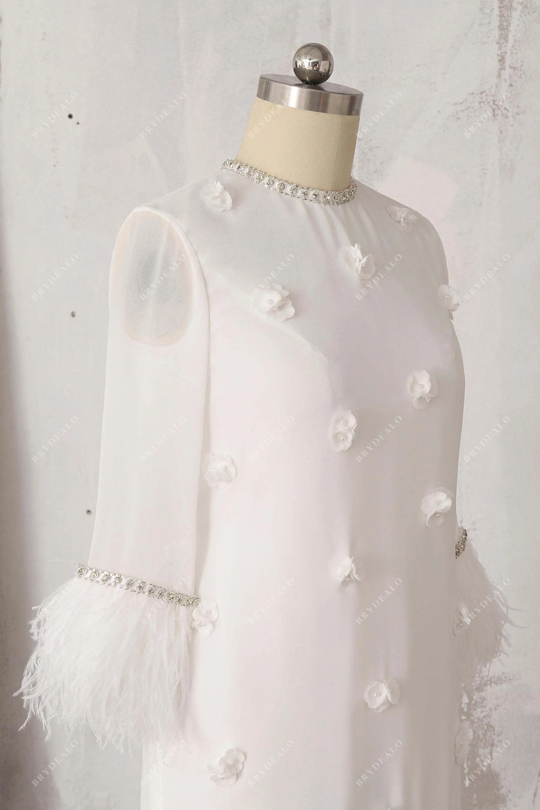 Bead & Feather Ivory 3D Flower Short Bridal Shower Dress