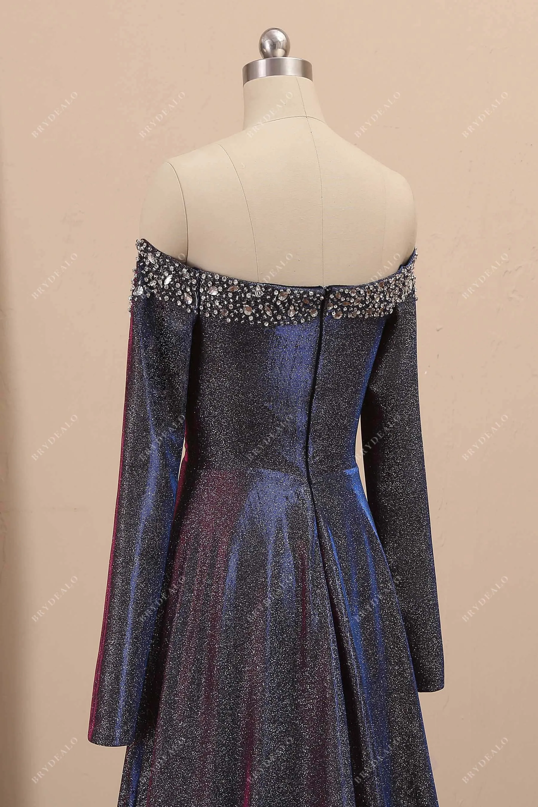 Beaded Purple Shimmering Sexy Slit Prom Gown