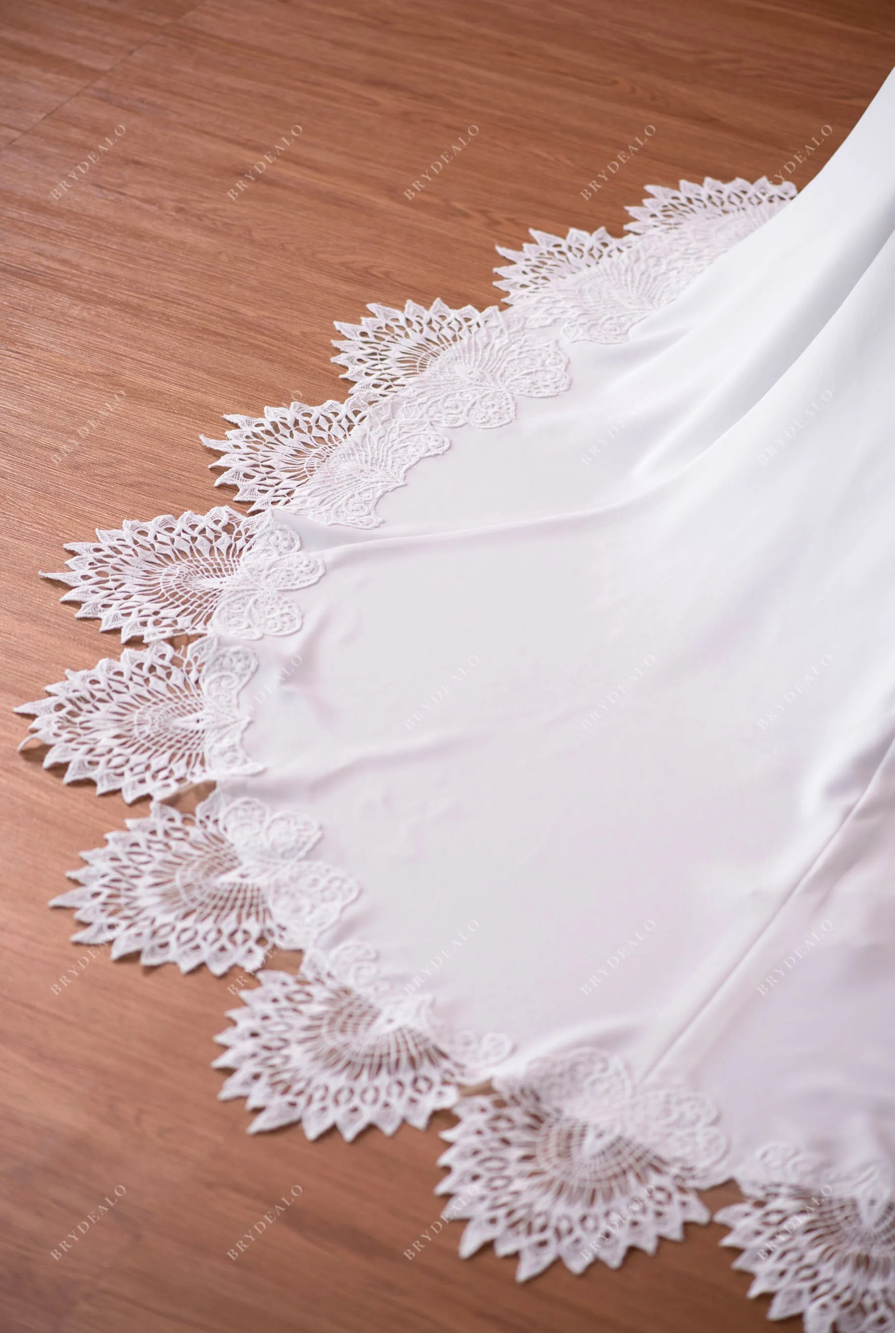 Beaded Straps Boho Scalloped Plunging Neck Crepe Wedding Dress