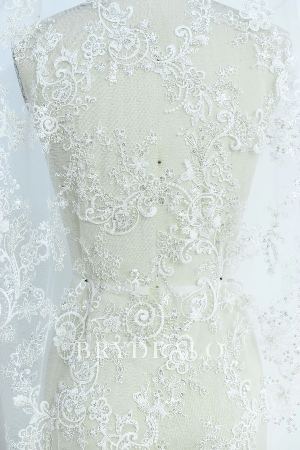 Beaded Unrestrained Embroidered Lace Fabric