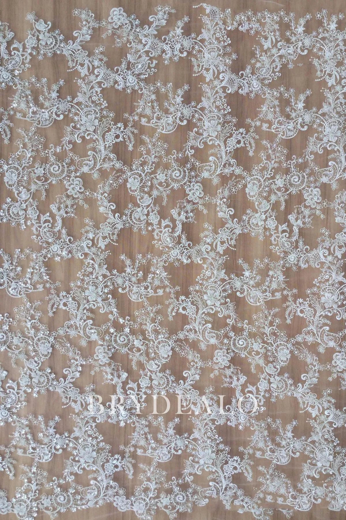 Beaded Unrestrained Embroidered Lace Fabric