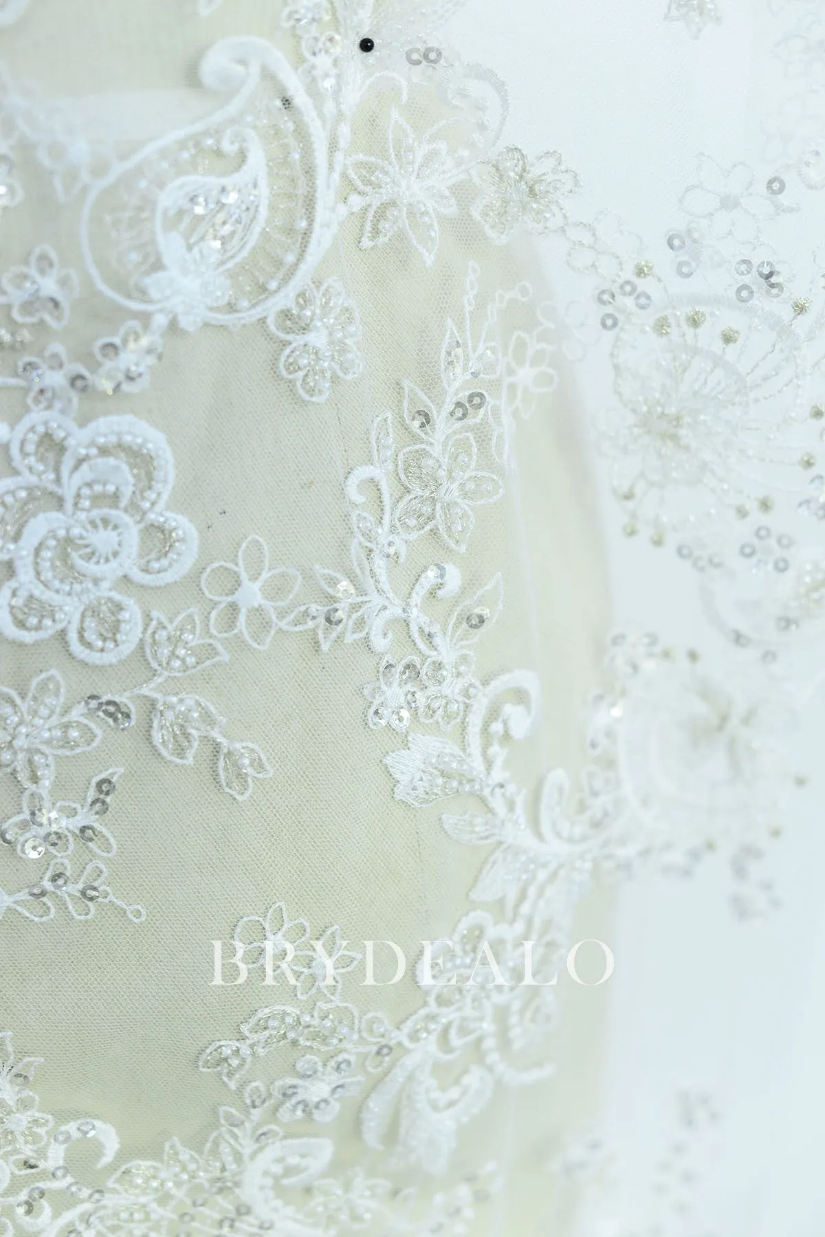 Beaded Unrestrained Embroidered Lace Fabric