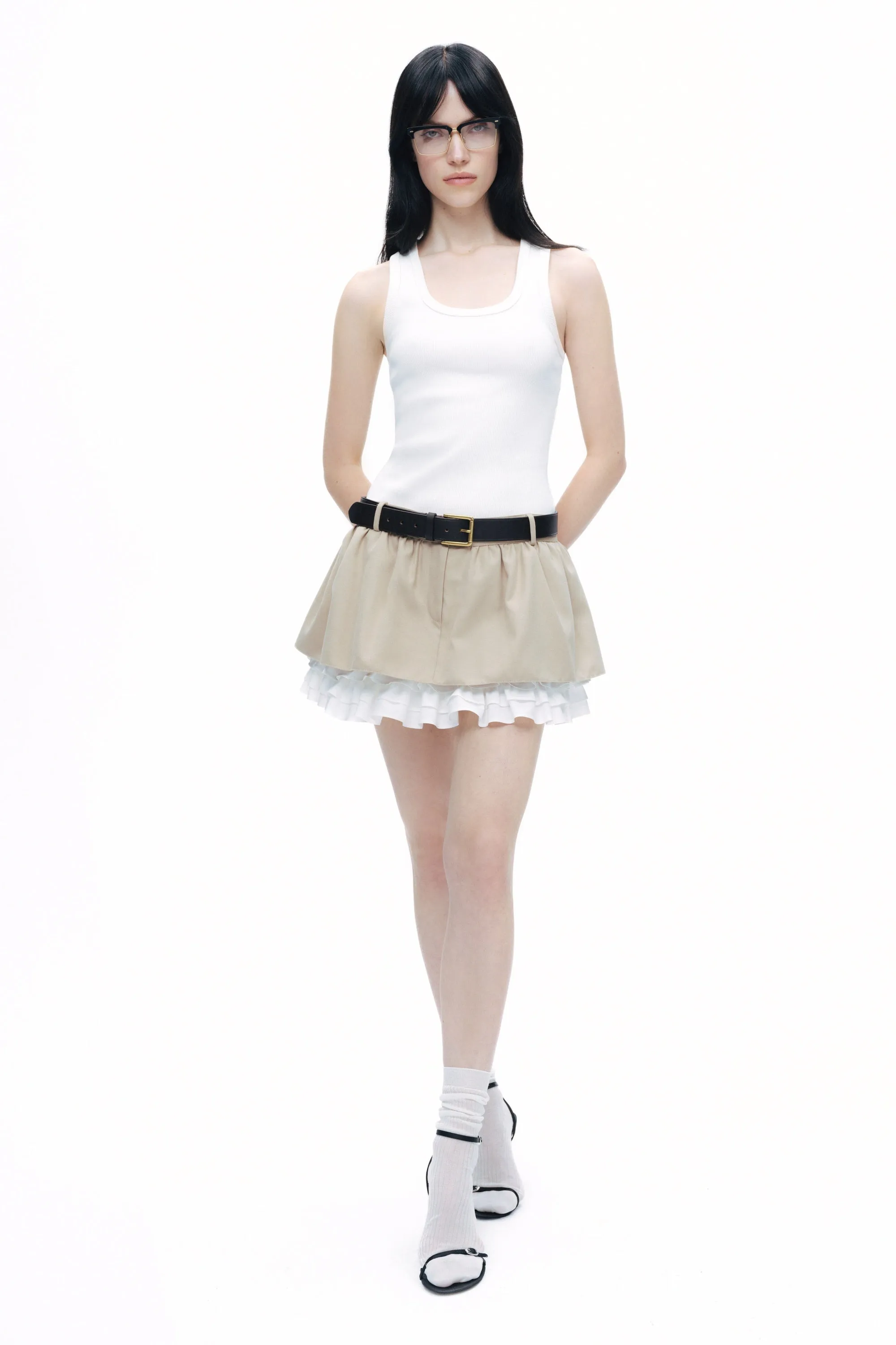 Beige Layered Mini Skirt