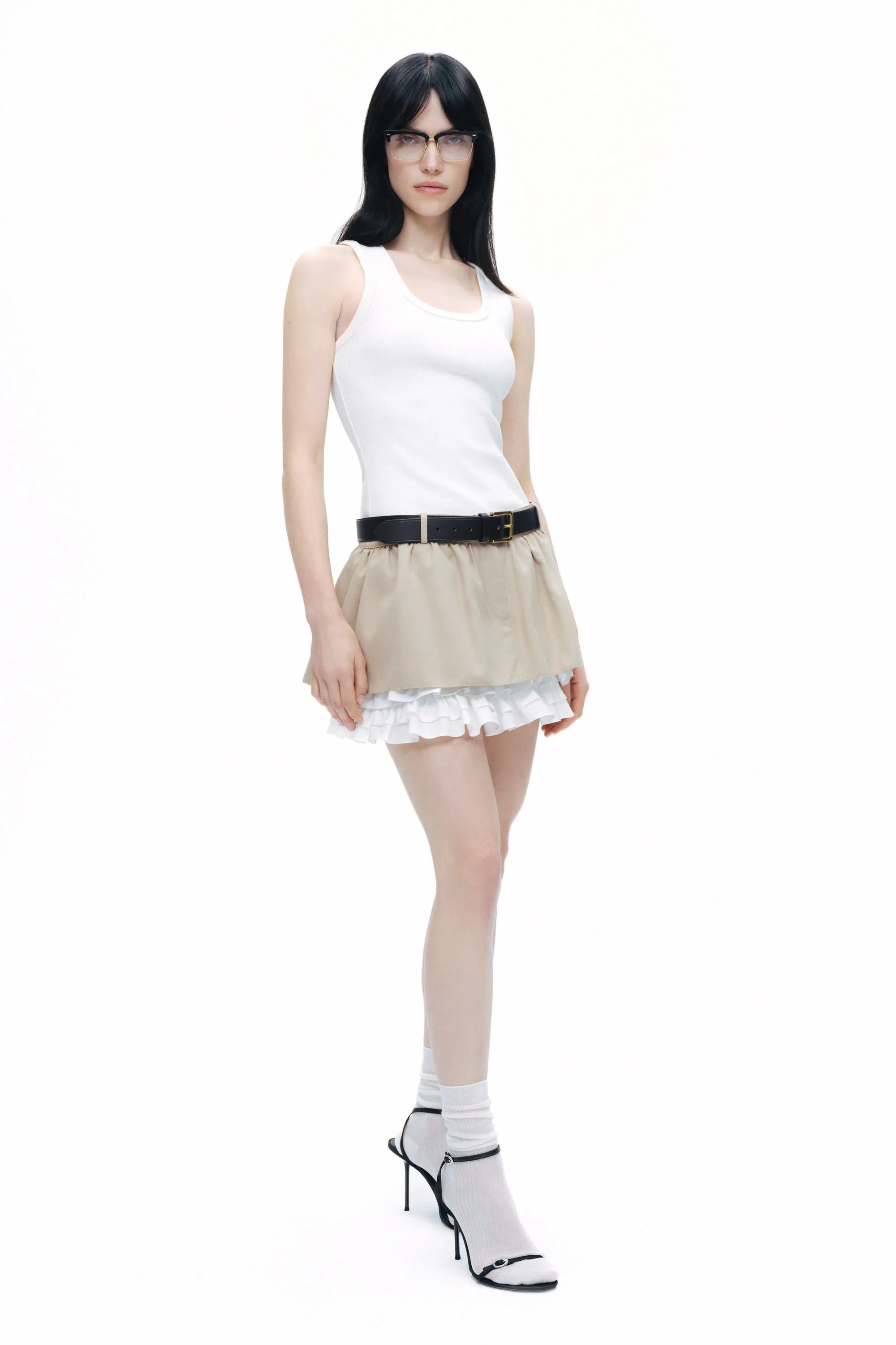 Beige Layered Mini Skirt