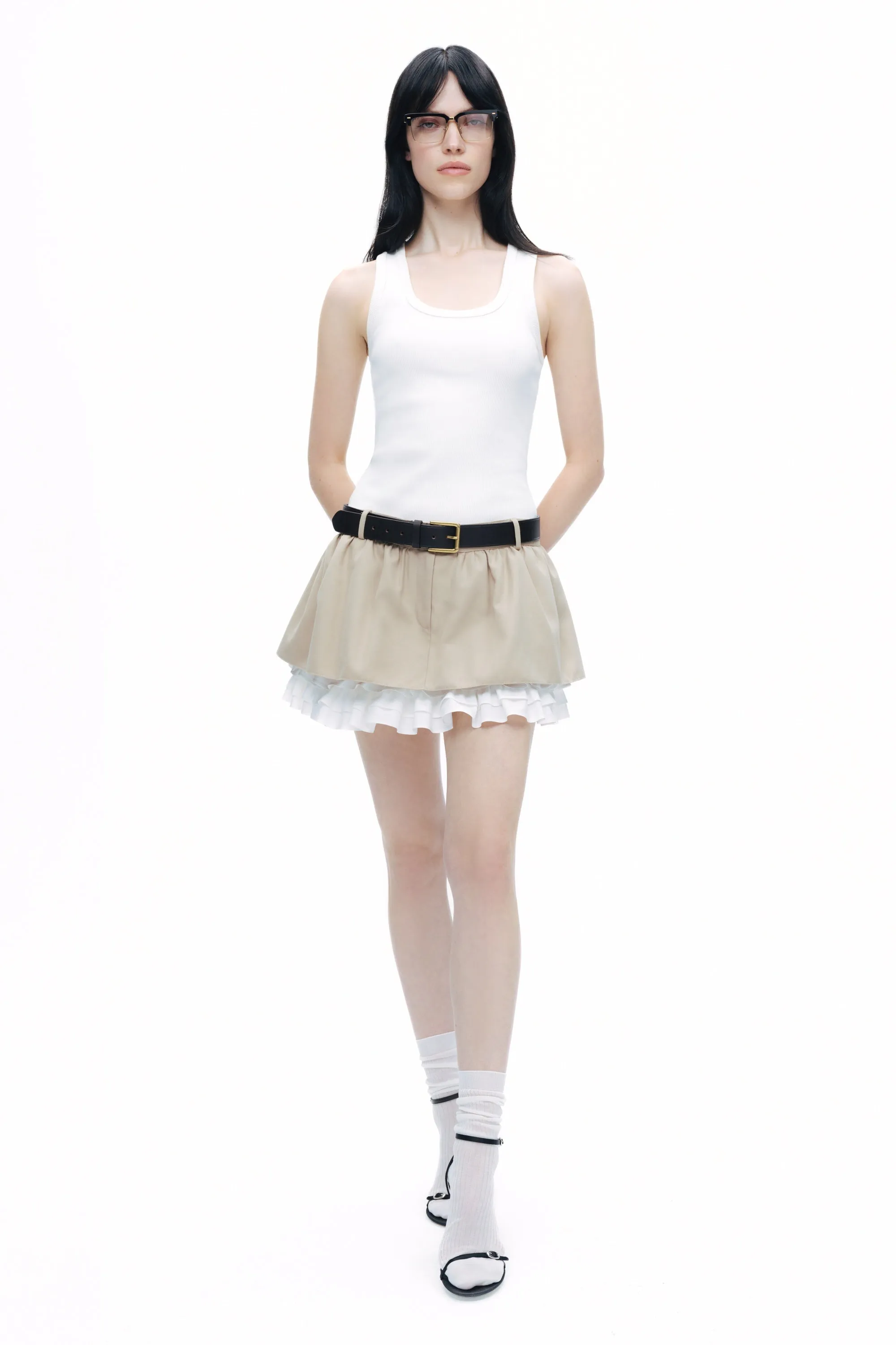Beige Layered Mini Skirt