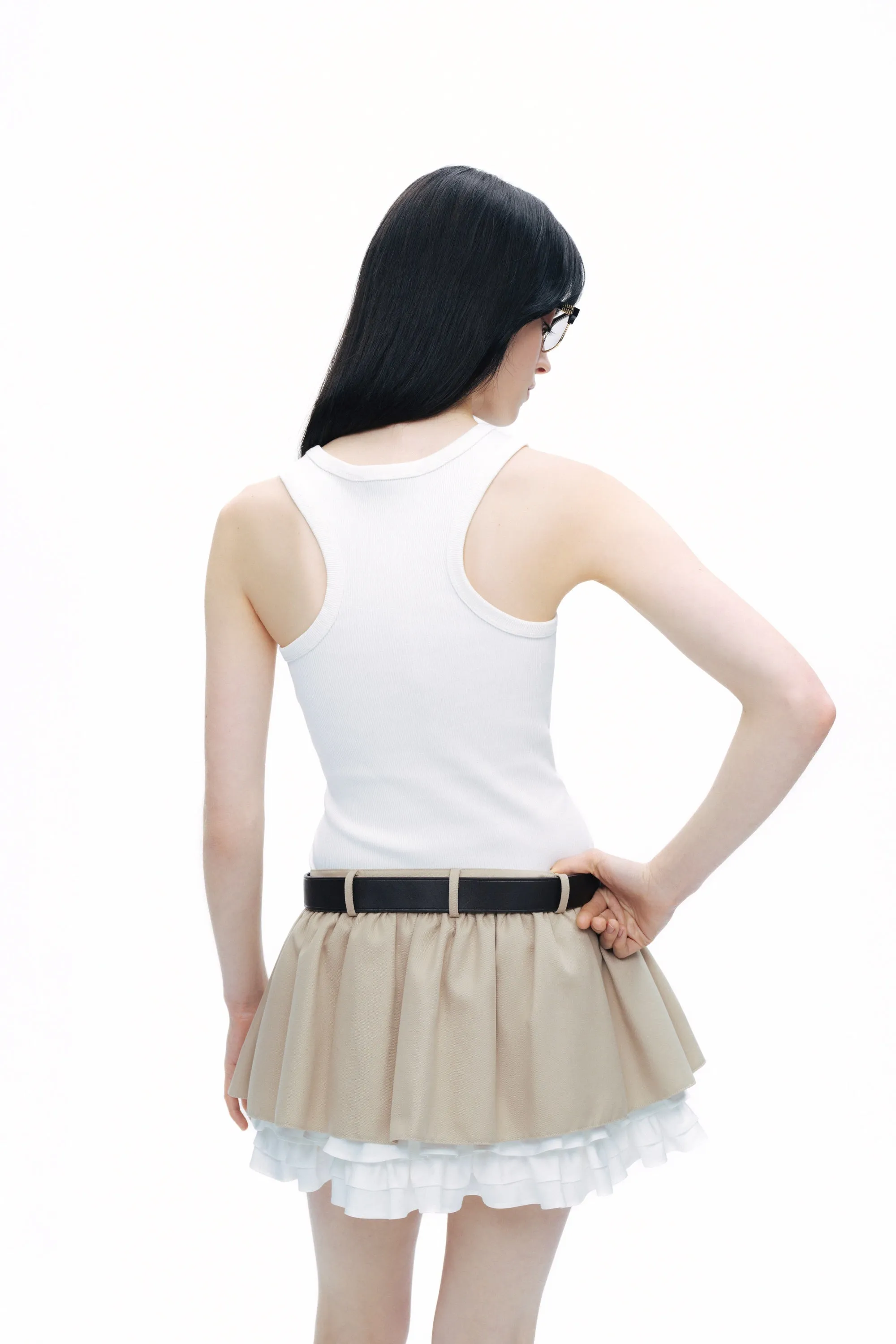 Beige Layered Mini Skirt