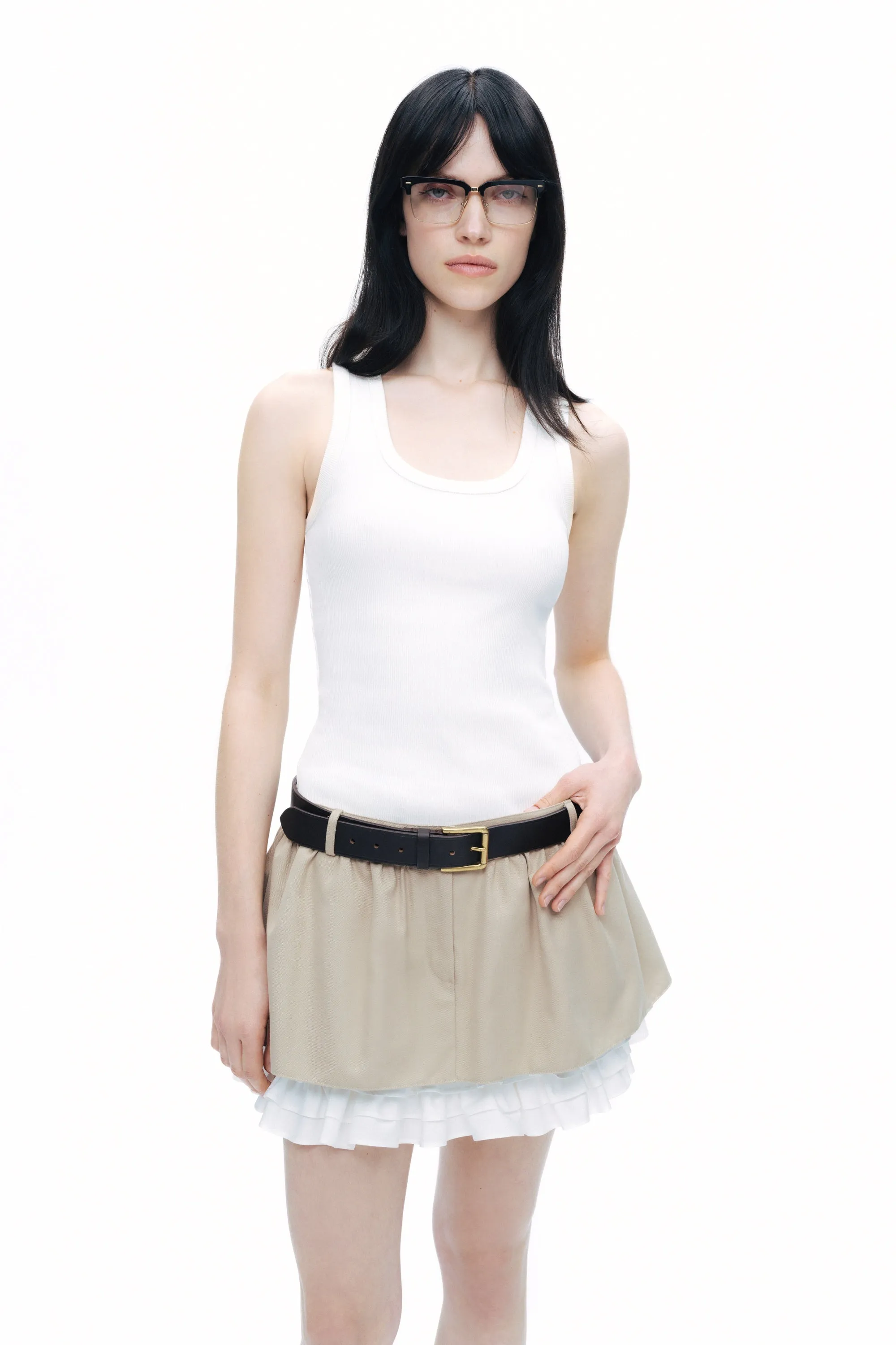 Beige Layered Mini Skirt