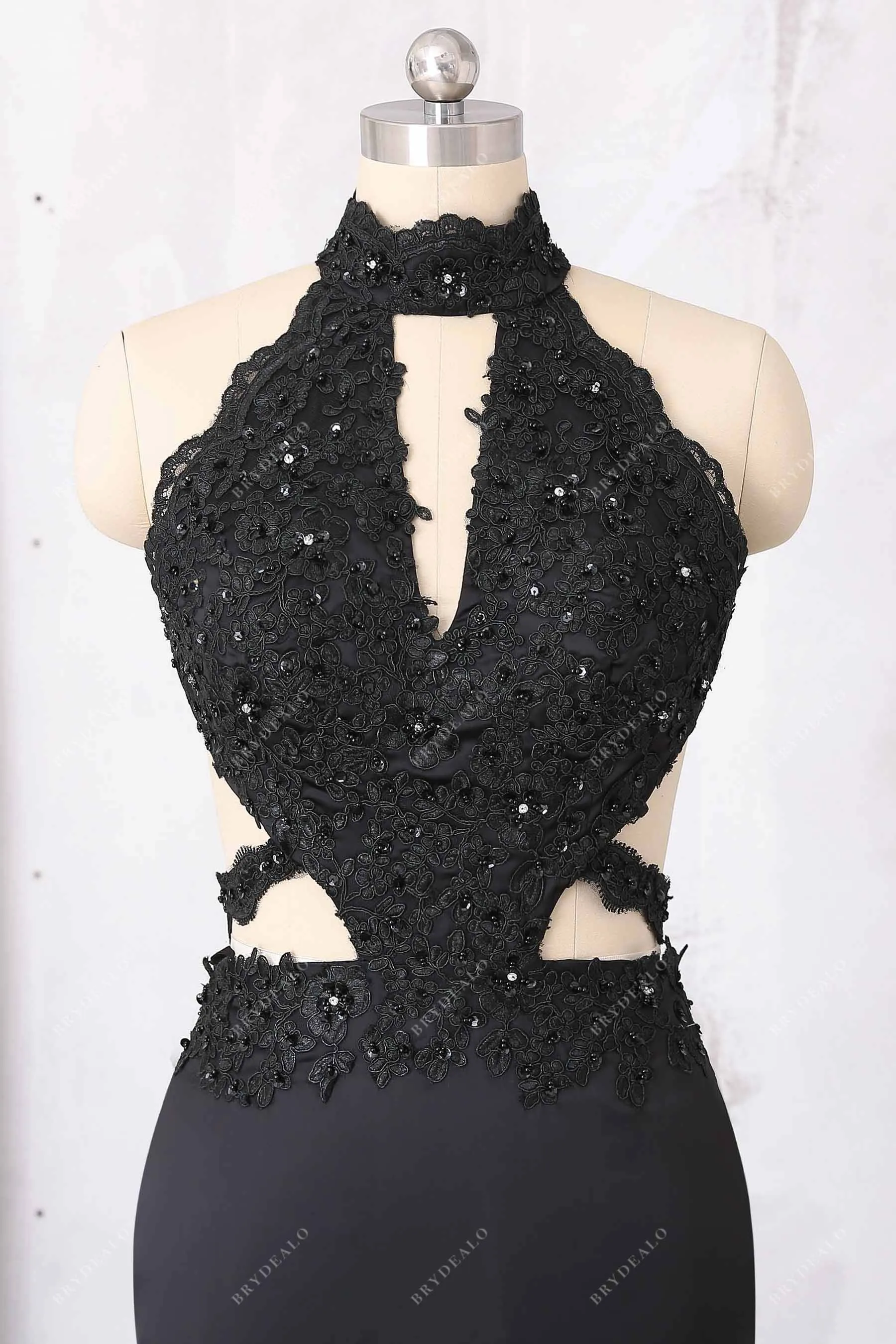 Black Beaded Cutout Pick-up Trumpet Prom Dress