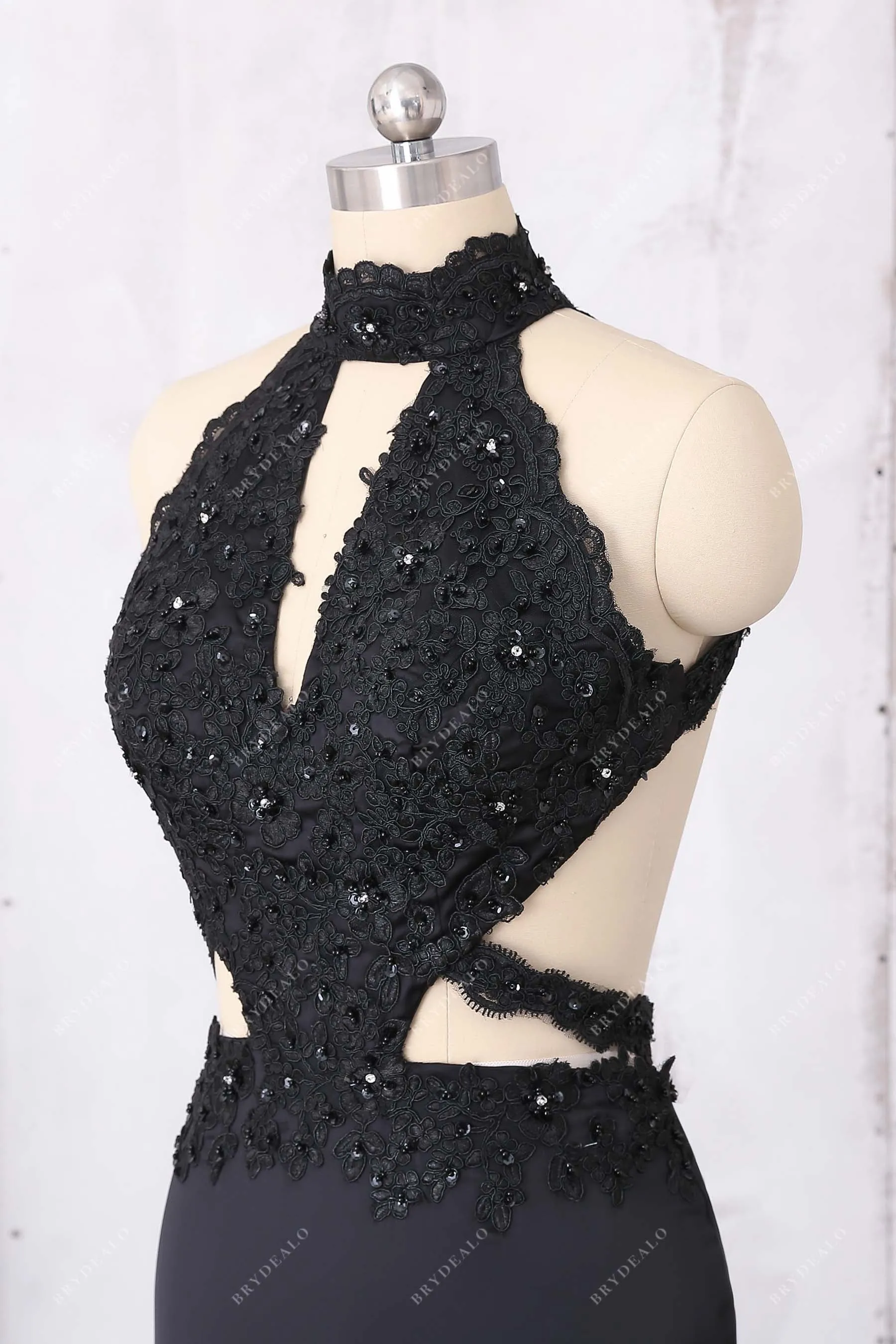 Black Beaded Cutout Pick-up Trumpet Prom Dress