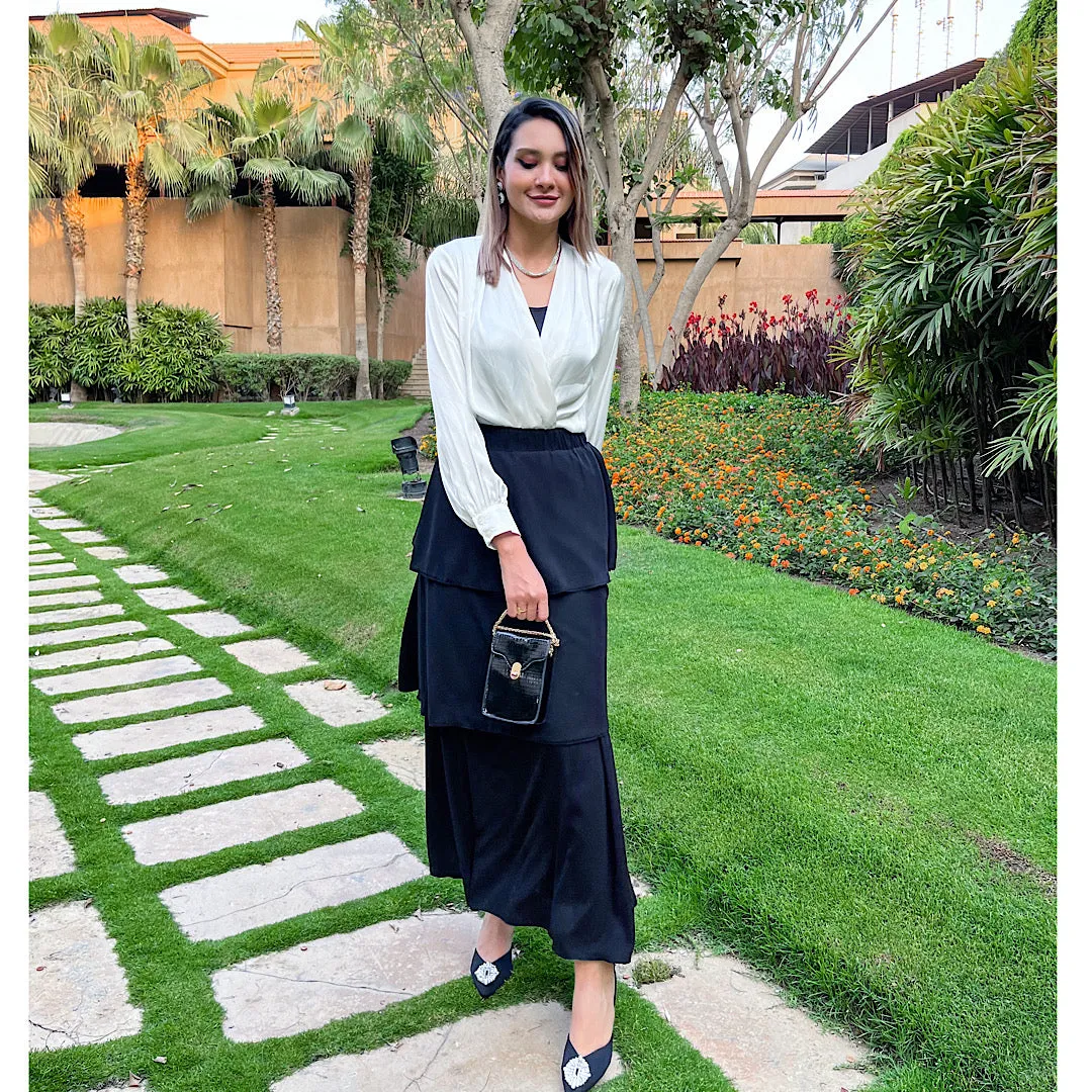 Black crepe layered skirt