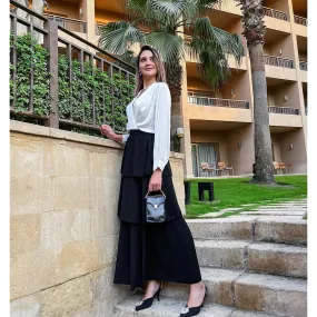Black crepe layered skirt