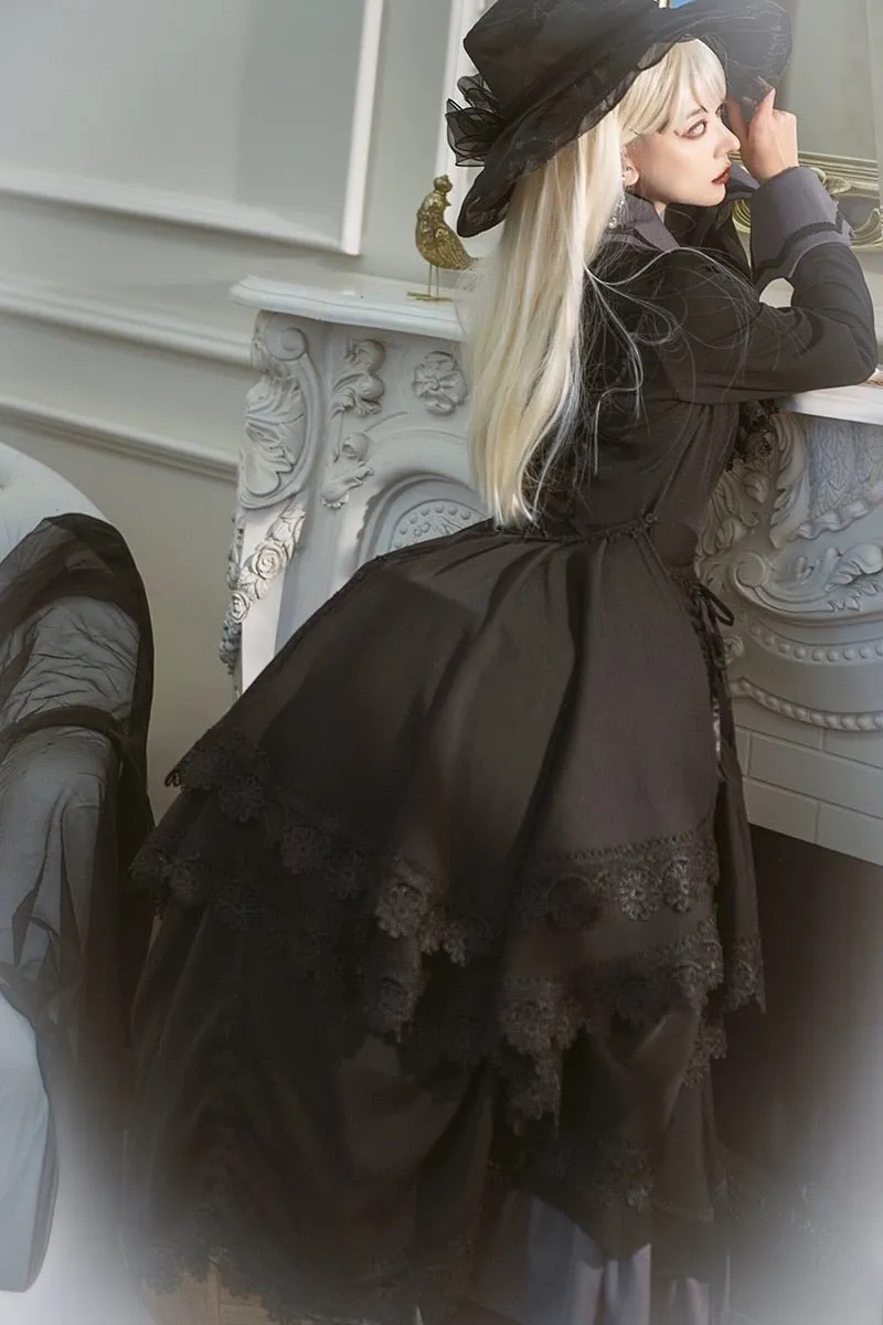 Black Gothic Lolita Prom Dress with Corset - Victorian-Inspired Ball Gown with Layered Lace and Ruffles Plus Size