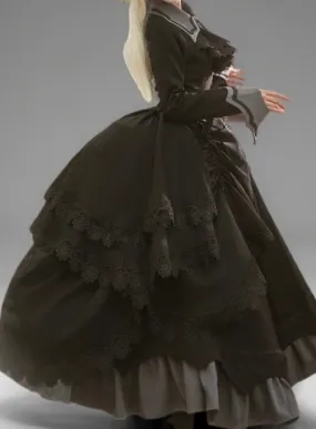 Black Gothic Lolita Prom Dress with Corset - Victorian-Inspired Ball Gown with Layered Lace and Ruffles Plus Size